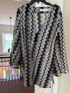 Zigzag Knit Top - Black, Silver, tan, Gray tunic or cover up